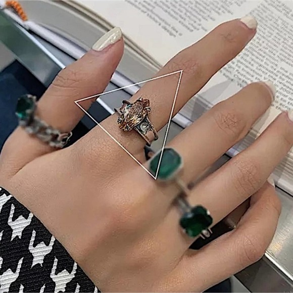 Emerald Green Citrine Sterling Silver Ring Set - Picture 2 of 8